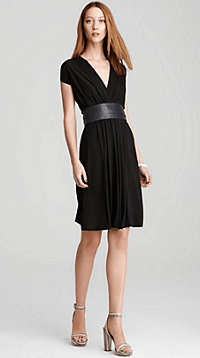 DKNY Belted V Neck Dress